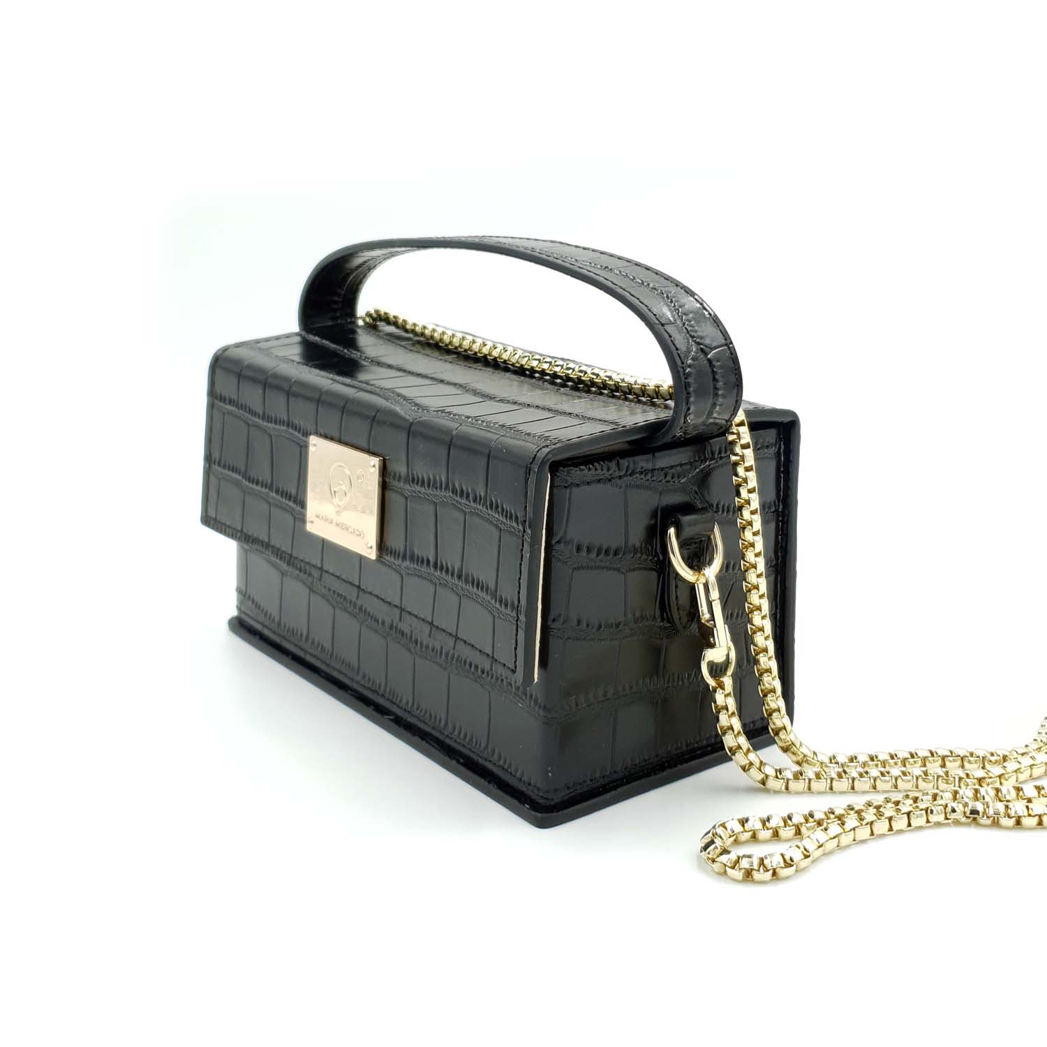 Black Mini Croc-effect Leather Shoulder Bag – Maria Mercado